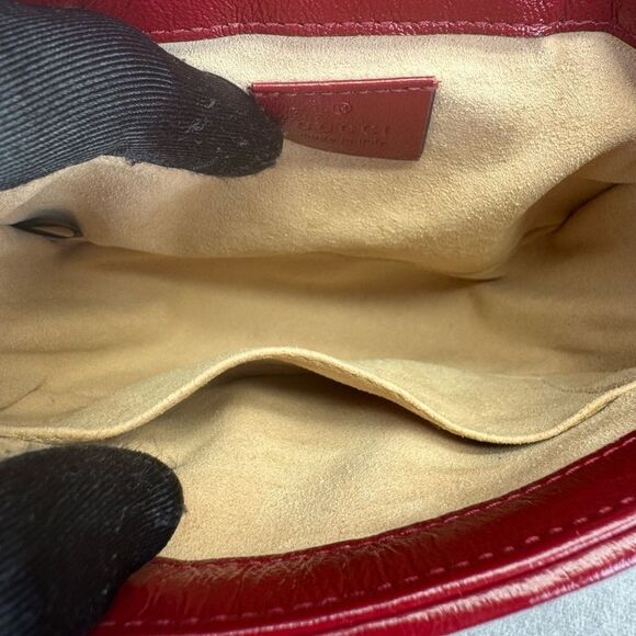 Gucci Marmont Matelasse Top Handle GG Khaki Red Shoulder Bag - Picture 9 of 13